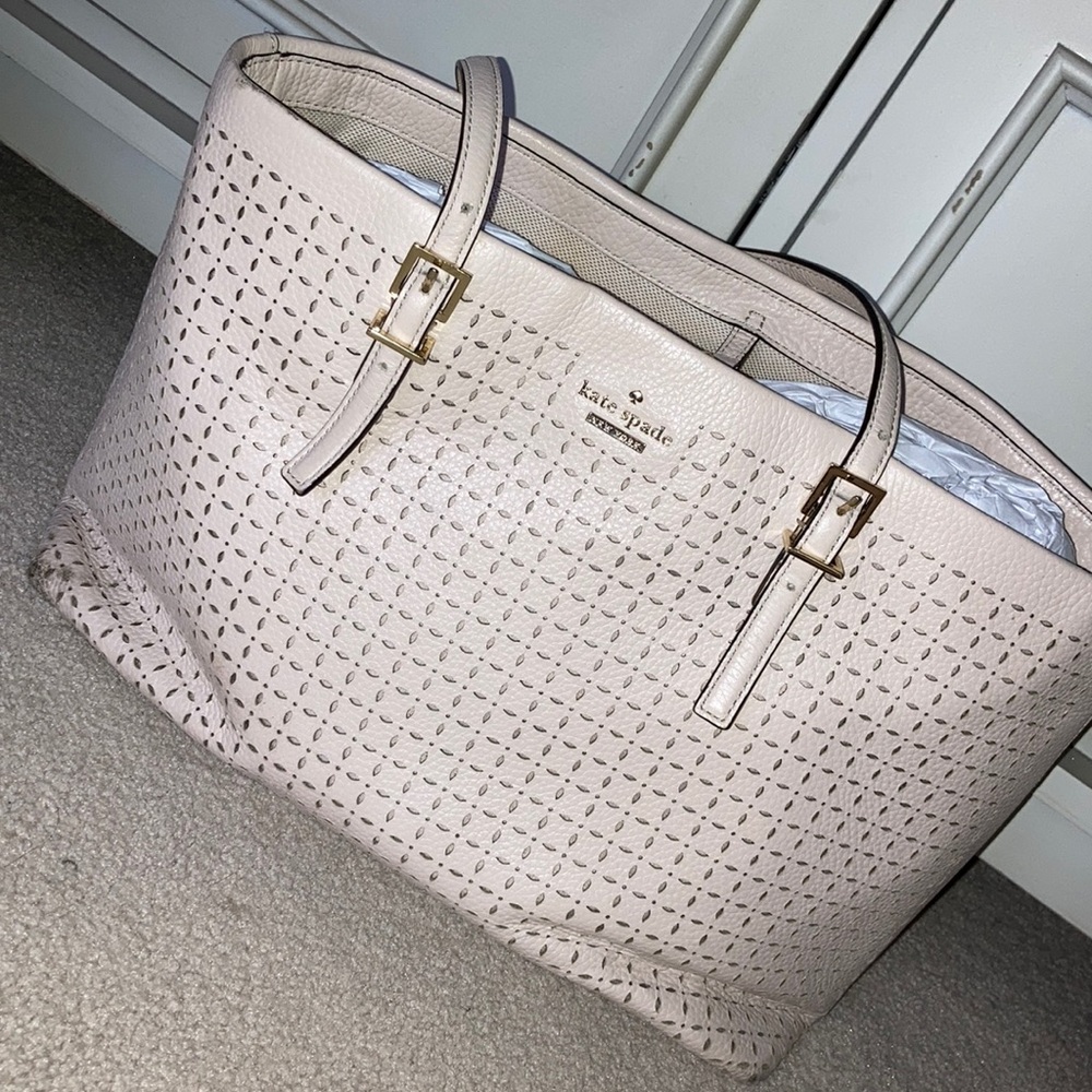 Kate Spade nude eyelet tote